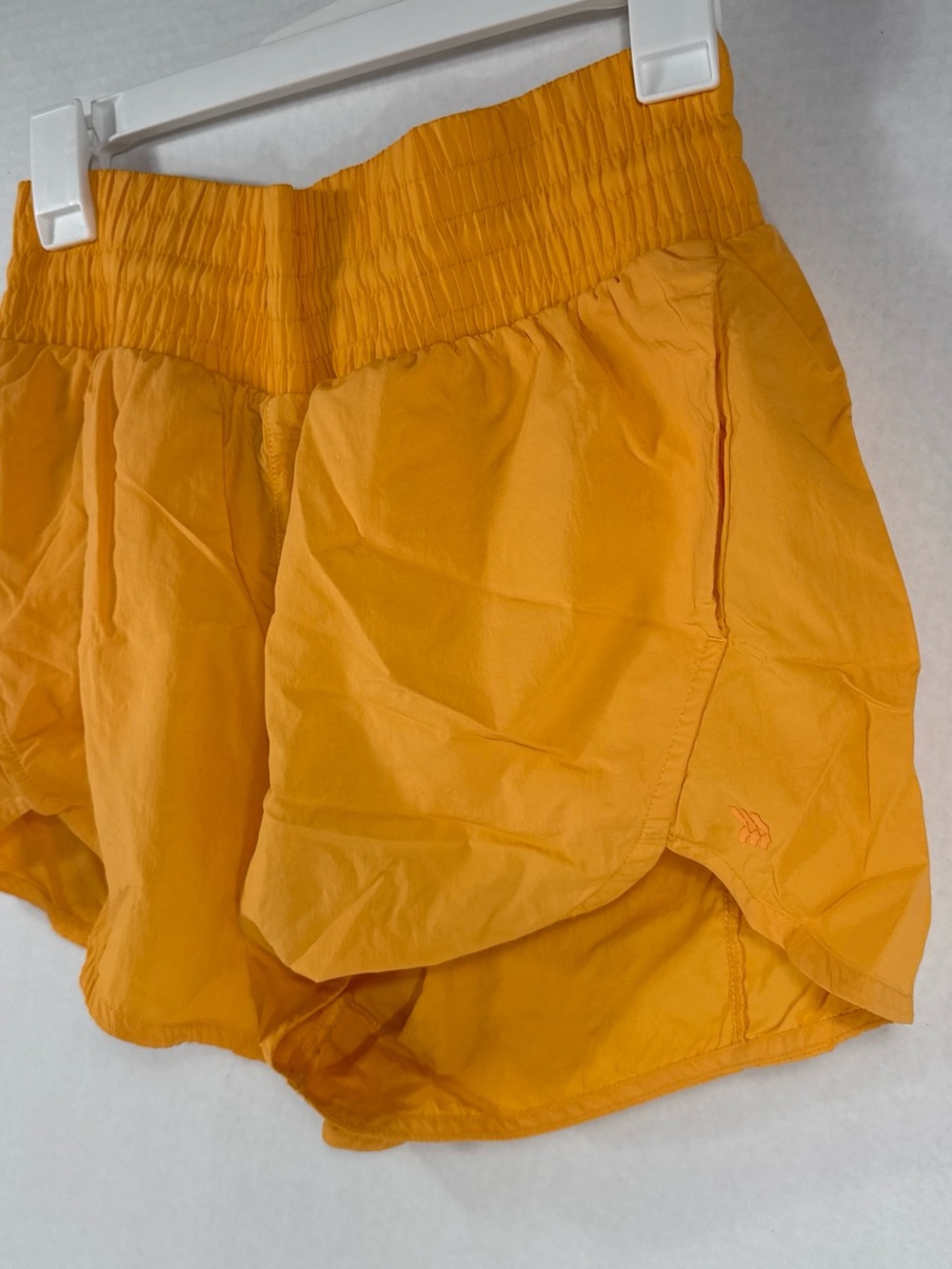 Women's Orange Athletic Shorts with Smocked Waist - Picture 2 of 5